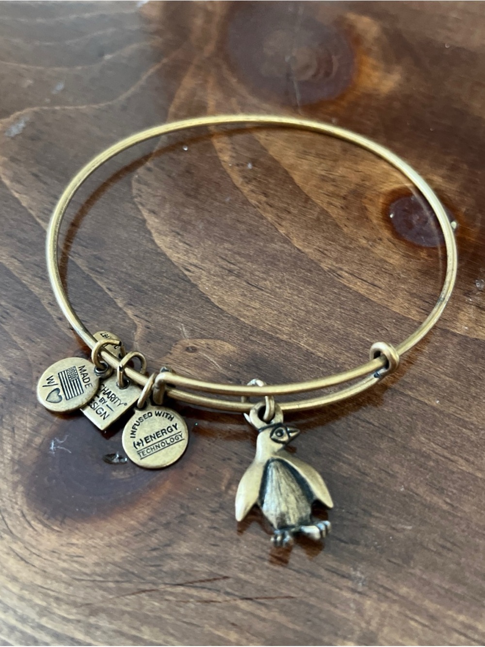Alex and Ani bronze tone Penguin Charm Bangle Bracelet